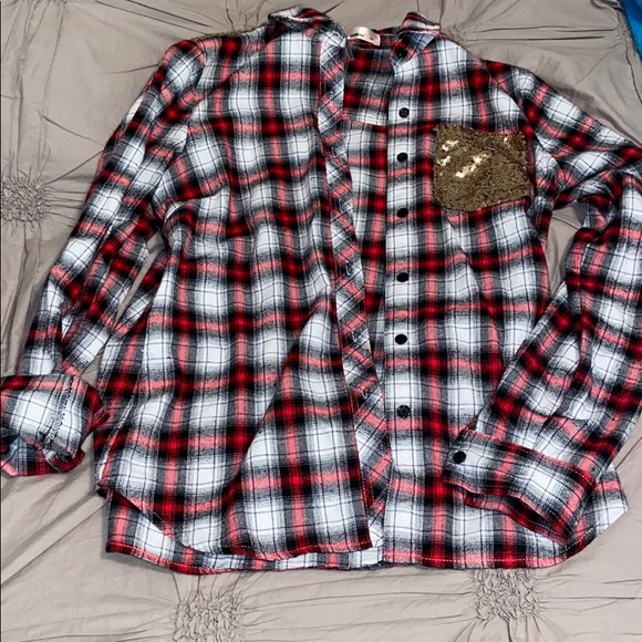 Gold sequin flannel! Size M - Picture 1 of 5